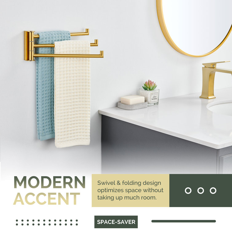 Matte Black Wall Mounted 3-Arm Swivel Towel Bar