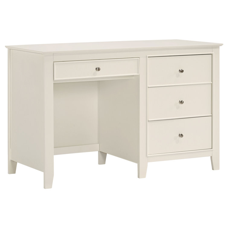 White Transitional Wood Home Office Desk with Drawers