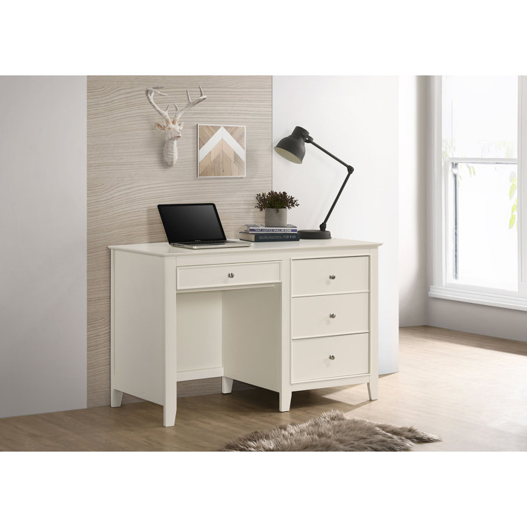 White Transitional Wood Home Office Desk with Drawers