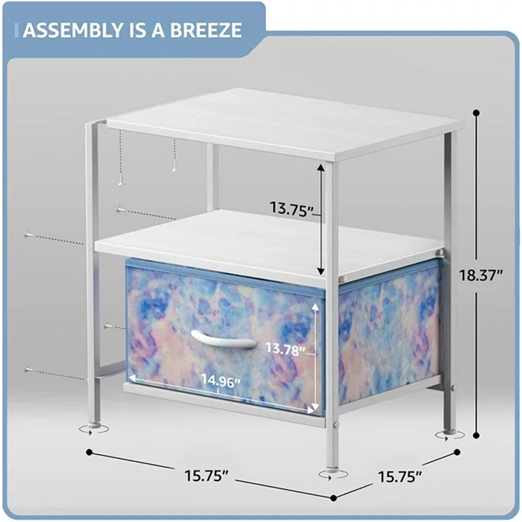 Sorbus Pastel Tie-Dye 1-Drawer Nightstand with Steel Frame and Wood Top