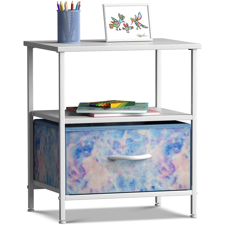 Sorbus Pastel Tie-Dye 1-Drawer Nightstand with Steel Frame and Wood Top