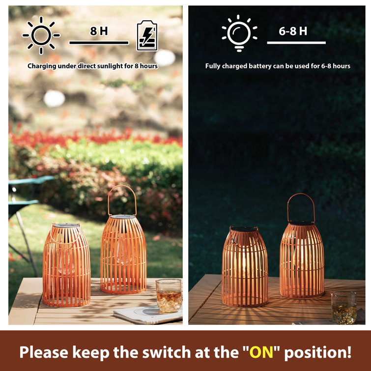 9.75" Orange Metal Woven Solar Powered Outdoor Lantern