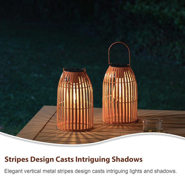 9.75" Orange Metal Woven Solar Powered Outdoor Lantern