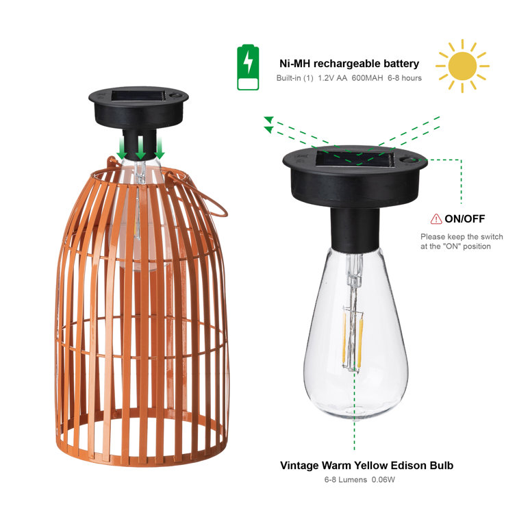 9.75" Orange Metal Woven Solar Powered Outdoor Lantern