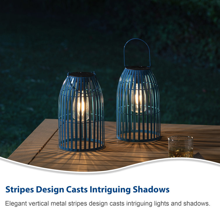 9.75" Blue Metal Solar Powered Hanging Lantern