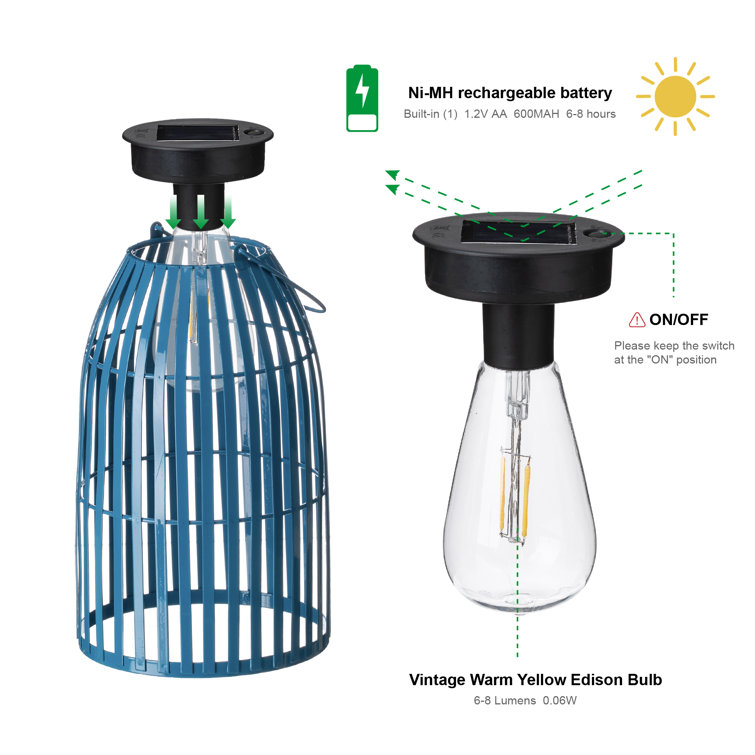 9.75" Blue Metal Solar Powered Hanging Lantern