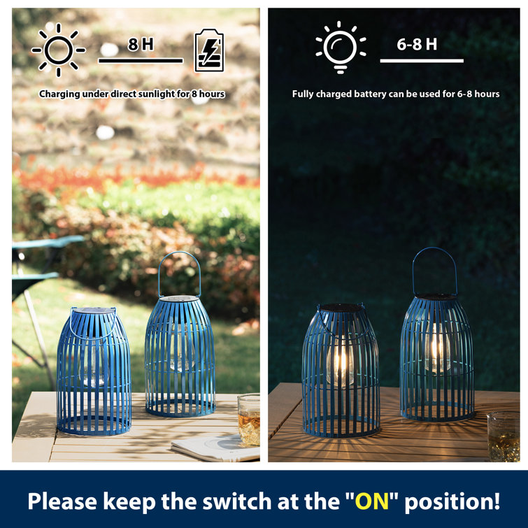 9.75" Blue Metal Solar Powered Hanging Lantern