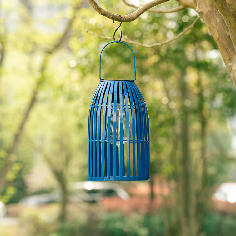 9.75" Blue Metal Solar Powered Hanging Lantern