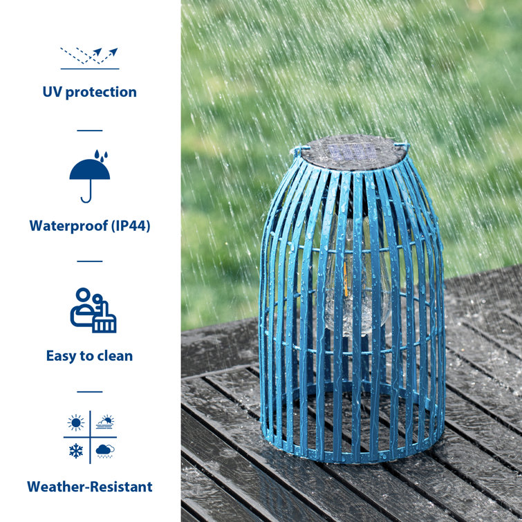 9.75" Blue Metal Solar Powered Hanging Lantern