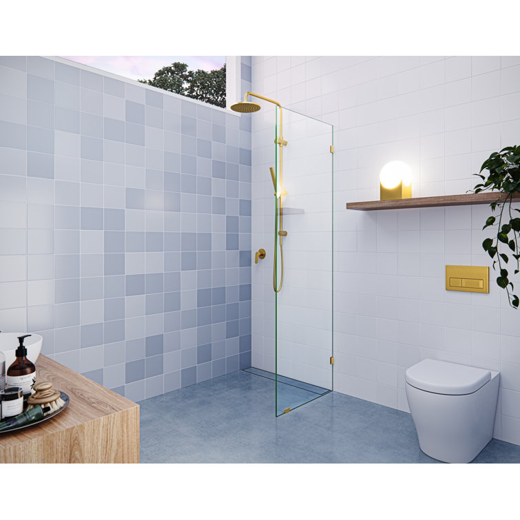 Vela 78" Frameless Glass Shower Panel with Satin Brass Hardware