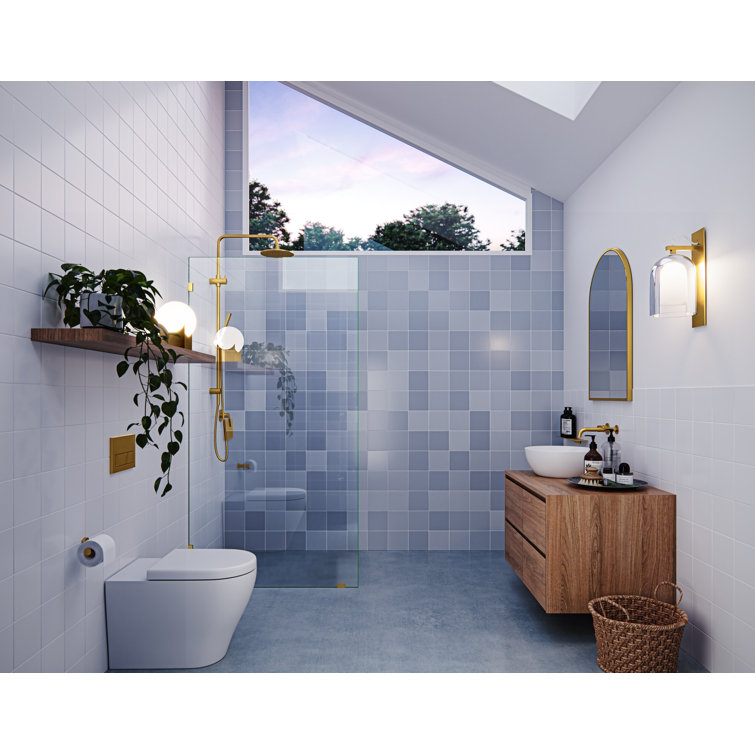 Vela 38 in. x 78 in. Frameless Glass Shower Panel with Satin Brass Hardware