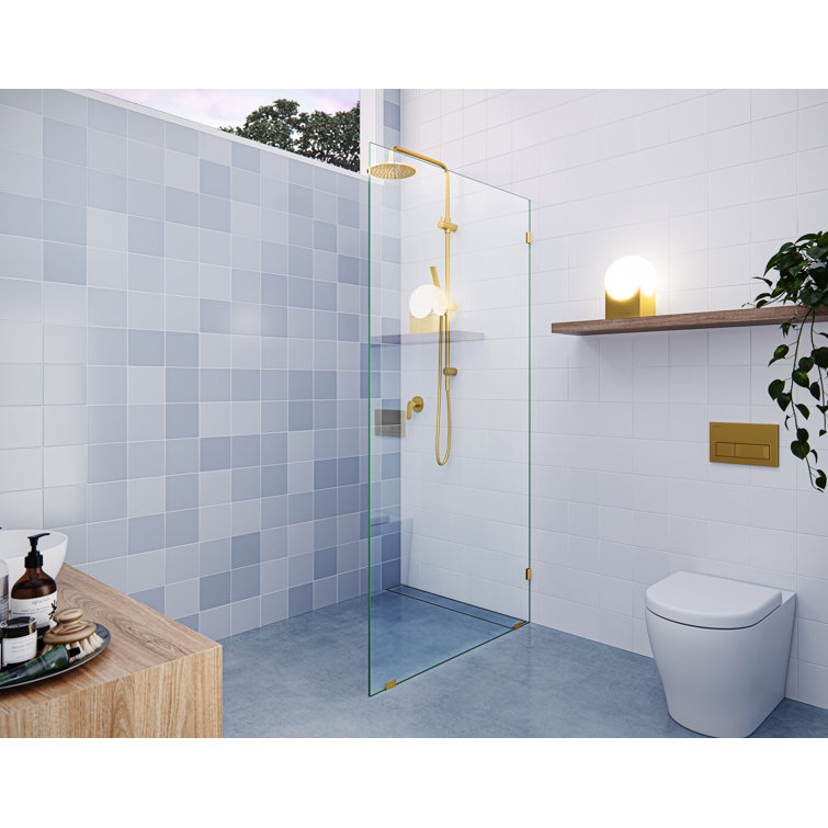 Vela 38 in. x 78 in. Frameless Glass Shower Panel with Satin Brass Hardware