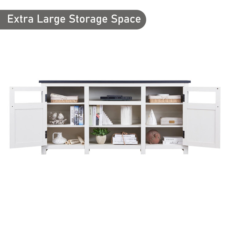 White Farmhouse TV Stand with Cabinets for 75" TVs