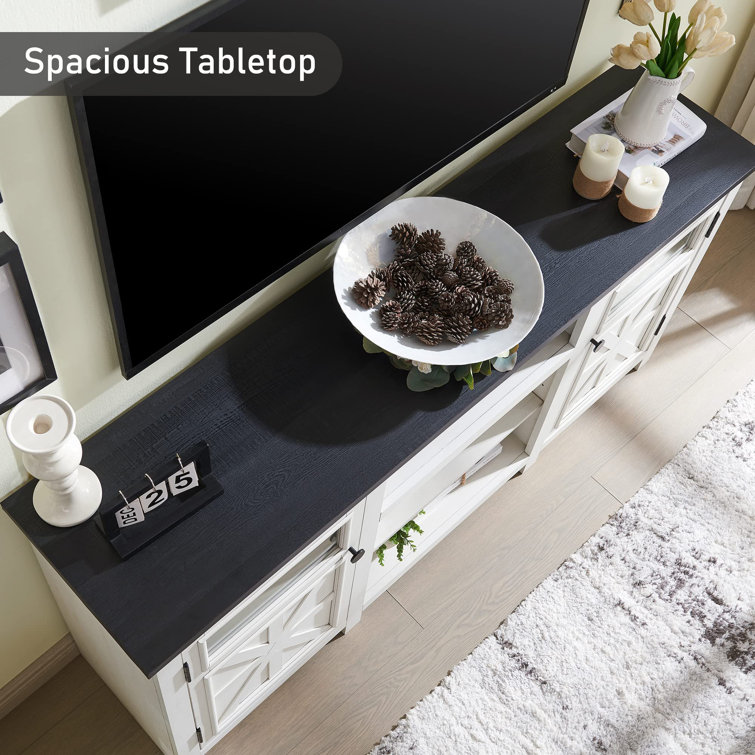 White Farmhouse TV Stand with Cabinets for 75" TVs