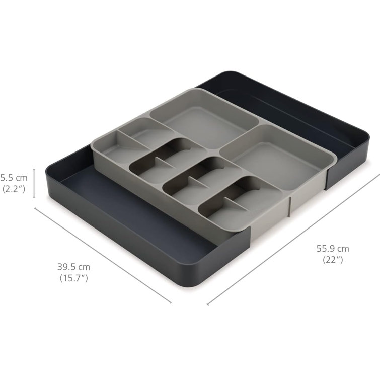 Gray Adjustable Plastic Flatware and Utensil Organizer Tray