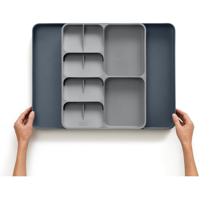 Gray Adjustable Plastic Flatware and Utensil Organizer Tray