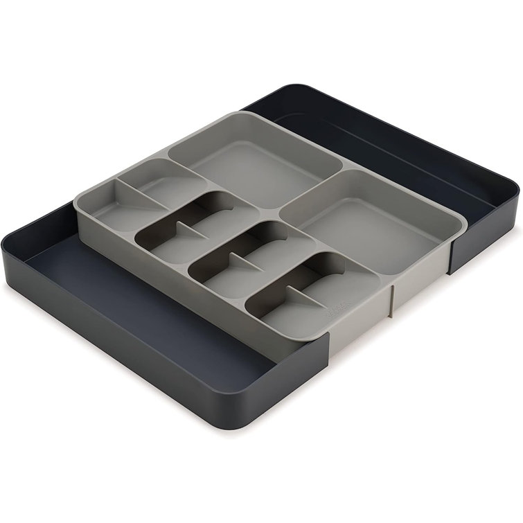 Gray Adjustable Plastic Flatware and Utensil Organizer Tray