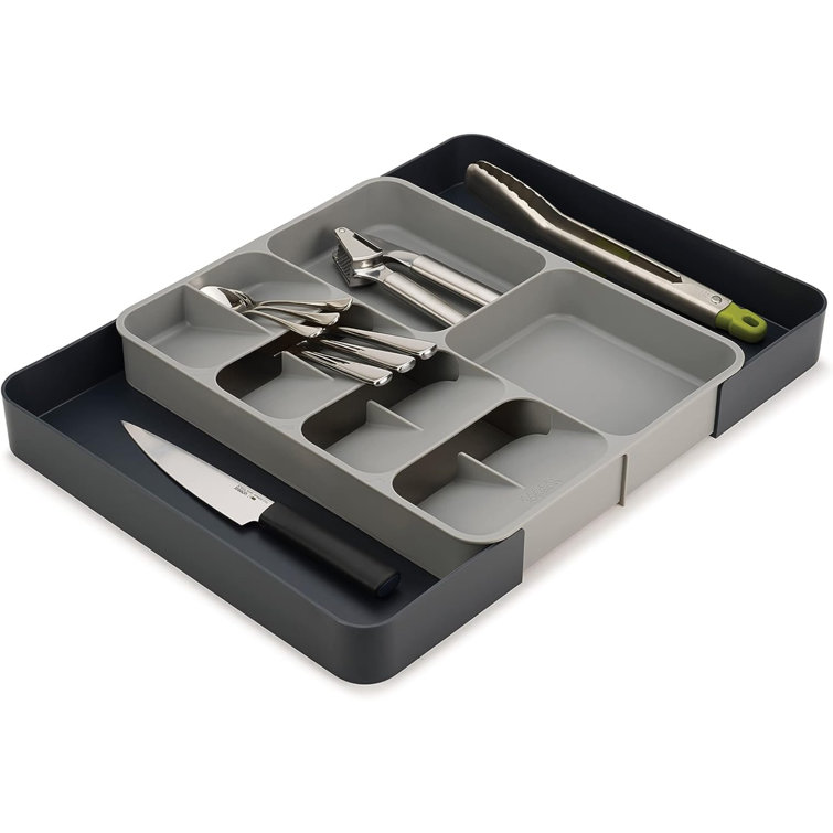 Gray Adjustable Plastic Flatware and Utensil Organizer Tray