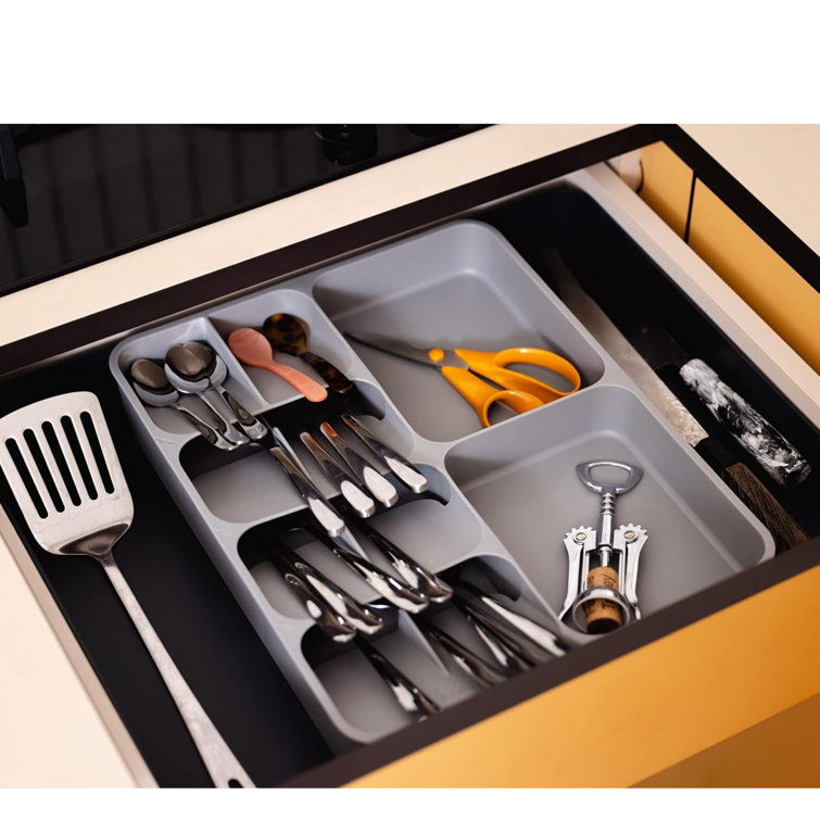 Gray Adjustable Plastic Flatware and Utensil Organizer Tray