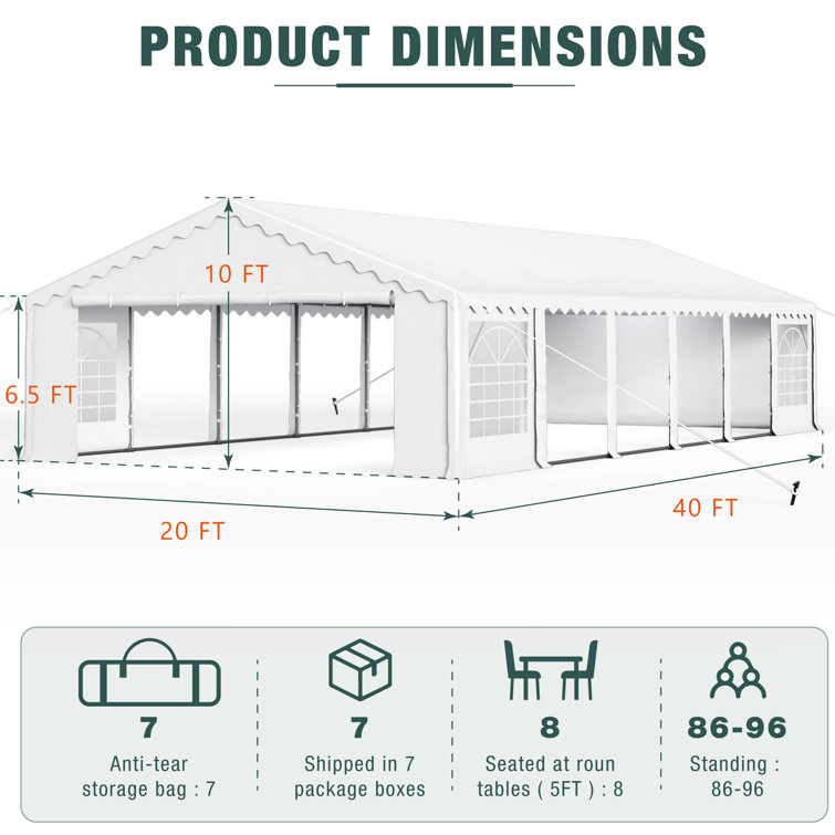 Syritta 20 Ft. White Steel Canopy Tent with 6 Side Walls