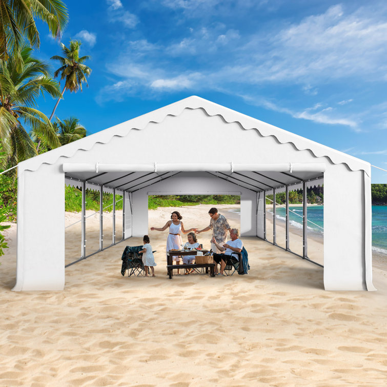 Syritta 20 Ft. White Steel Canopy Tent with 6 Side Walls