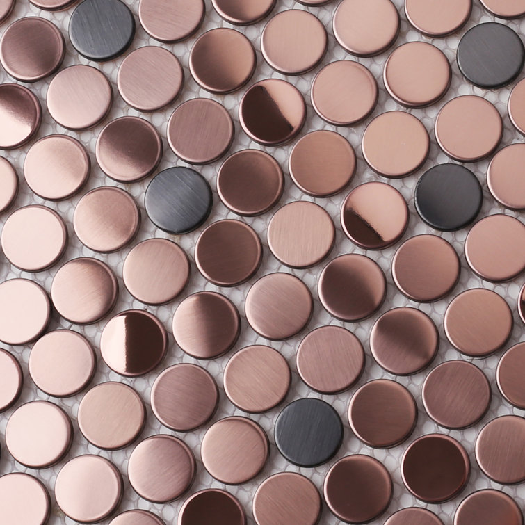 Copper and Black Penny Round Mosaic Tile Sheet