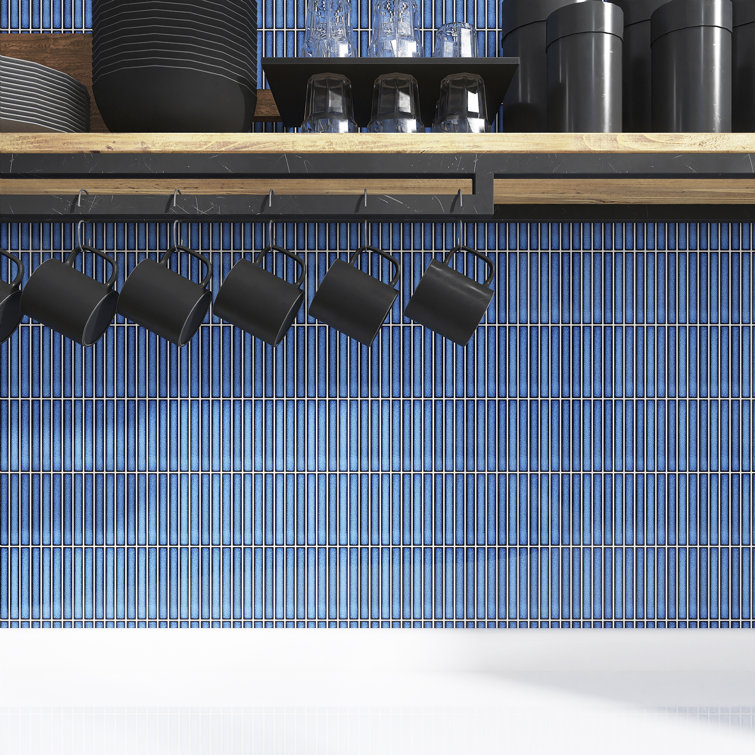 Reactive Ocean Blue Glossy Porcelain Stacked Mosaic Tile