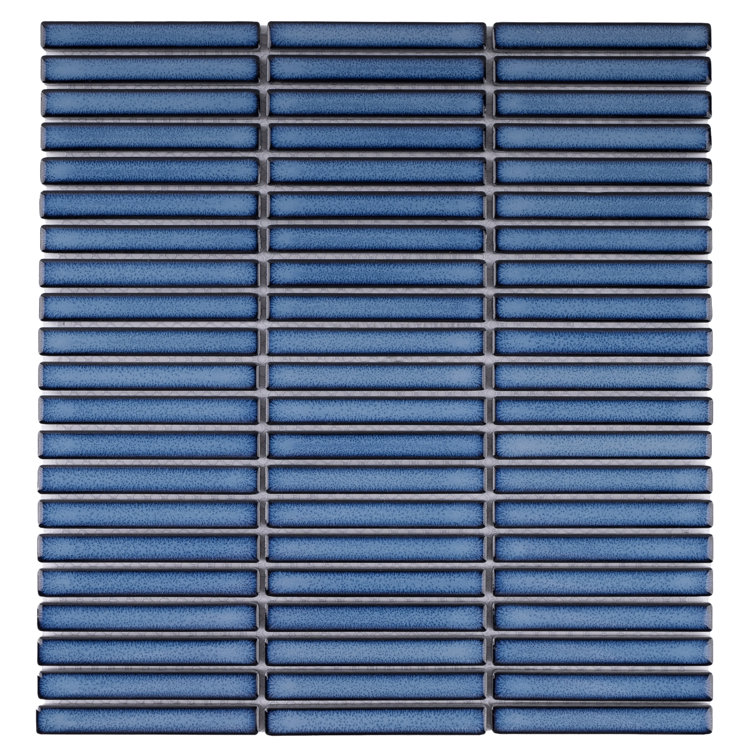 Reactive Ocean Blue Glossy Porcelain Stacked Mosaic Tile