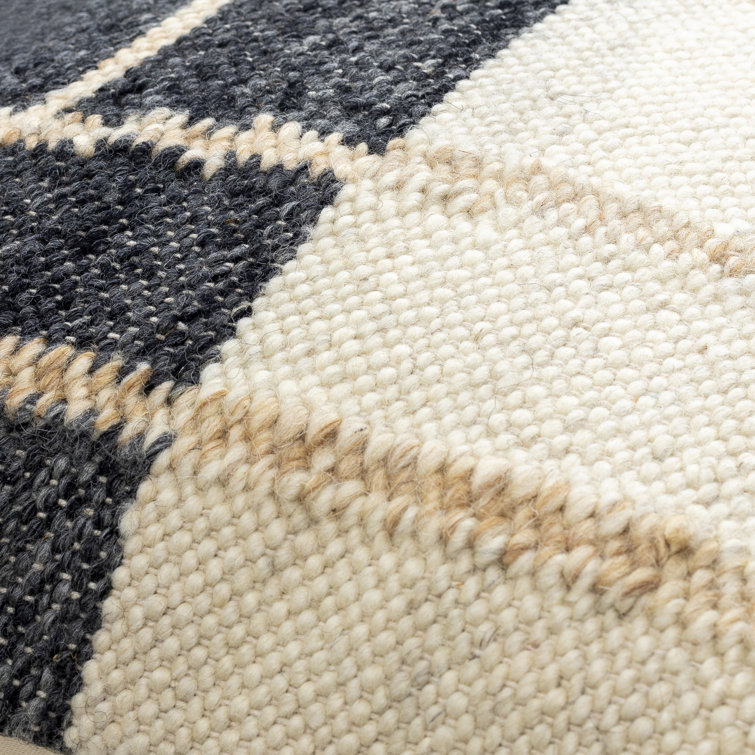 20" Black and Off-White Wool Blend Square Throw Pillow