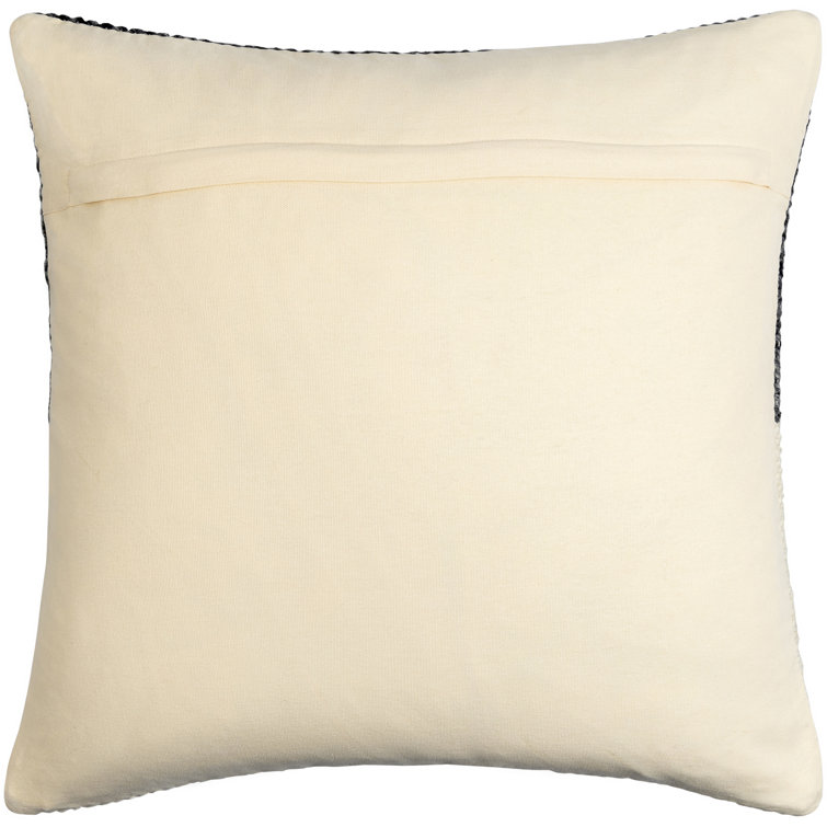 20" Black and Off-White Wool Blend Square Throw Pillow