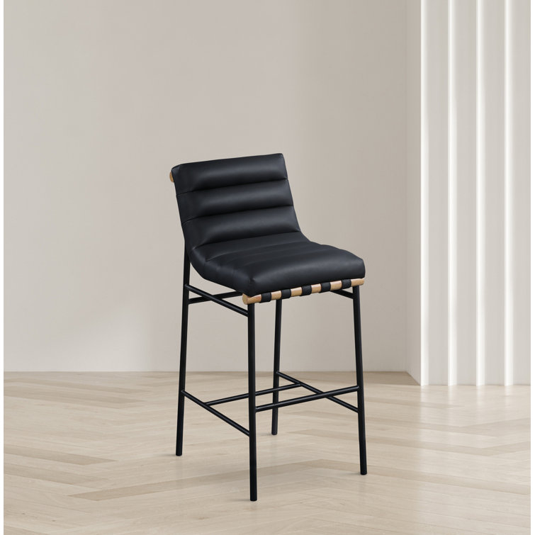 Black Faux Leather and Oak Counter Stool