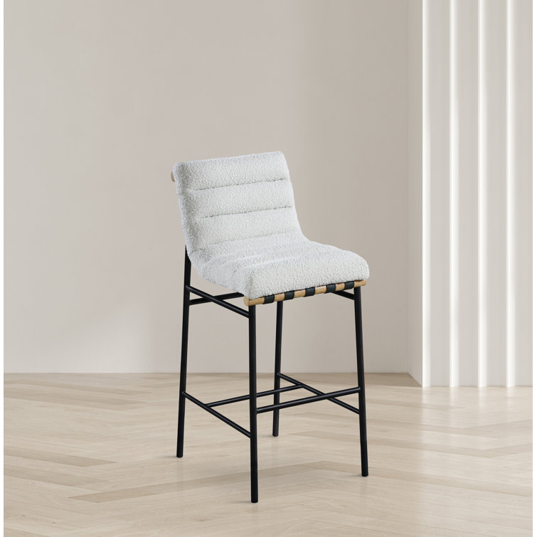 Cream Boucle Fabric and Metal Counter Stool