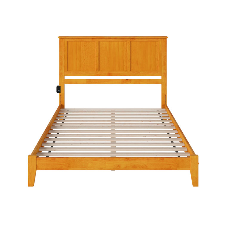 Madison Queen Walnut Upholstered Platform Bed with Storage Drawer