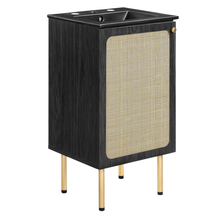 Chaucer Black and Gold Rattan Bathroom Vanity with Ceramic Basin