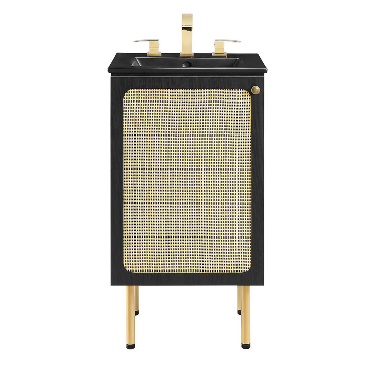 Chaucer Black and Gold Rattan Bathroom Vanity with Ceramic Basin