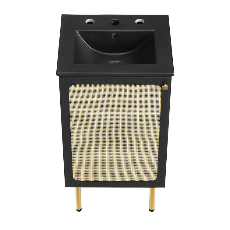 Chaucer Black and Gold Rattan Bathroom Vanity with Ceramic Basin