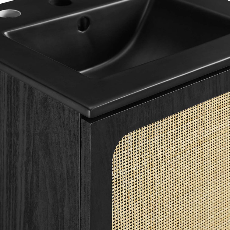Chaucer Black and Gold Rattan Bathroom Vanity with Ceramic Basin
