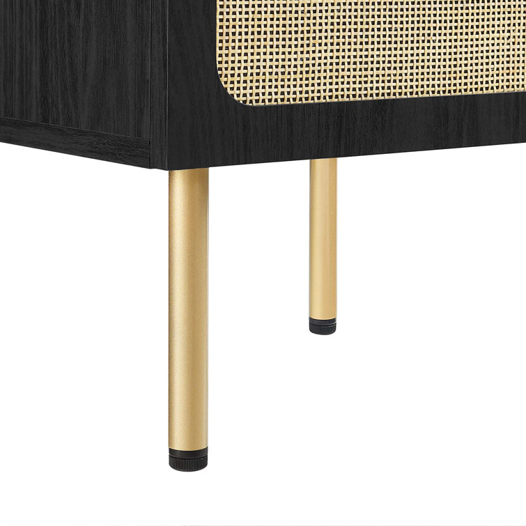 Chaucer Black and Gold Rattan Bathroom Vanity with Ceramic Basin