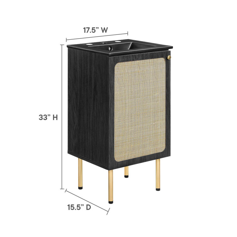 Chaucer Black and Gold Rattan Bathroom Vanity with Ceramic Basin