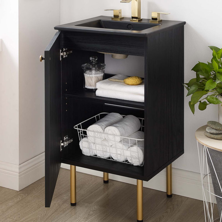 Chaucer Black and Gold Rattan Bathroom Vanity with Ceramic Basin