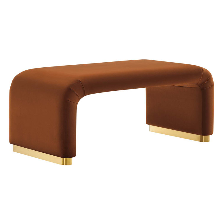 Rust Velvet Waterfall Ottoman with Brass Legs