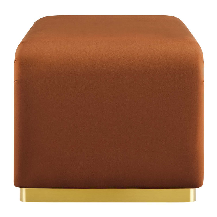 Rust Velvet Waterfall Ottoman with Brass Legs
