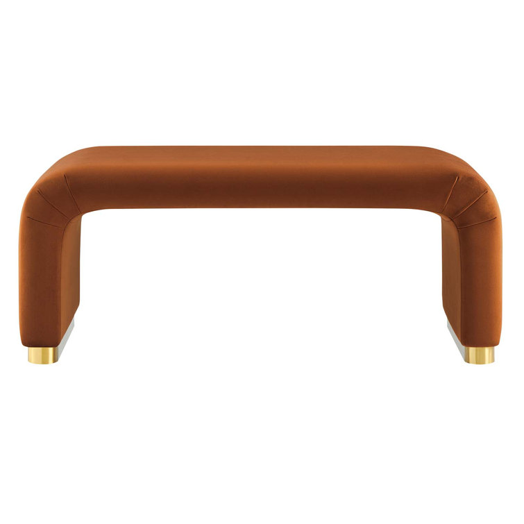 Rust Velvet Waterfall Ottoman with Brass Legs