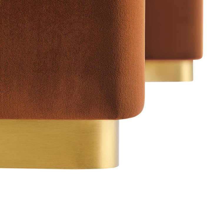 Rust Velvet Waterfall Ottoman with Brass Legs