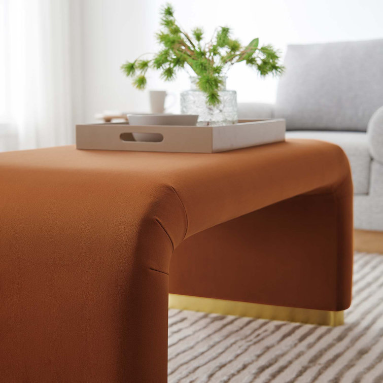 Rust Velvet Waterfall Ottoman with Brass Legs