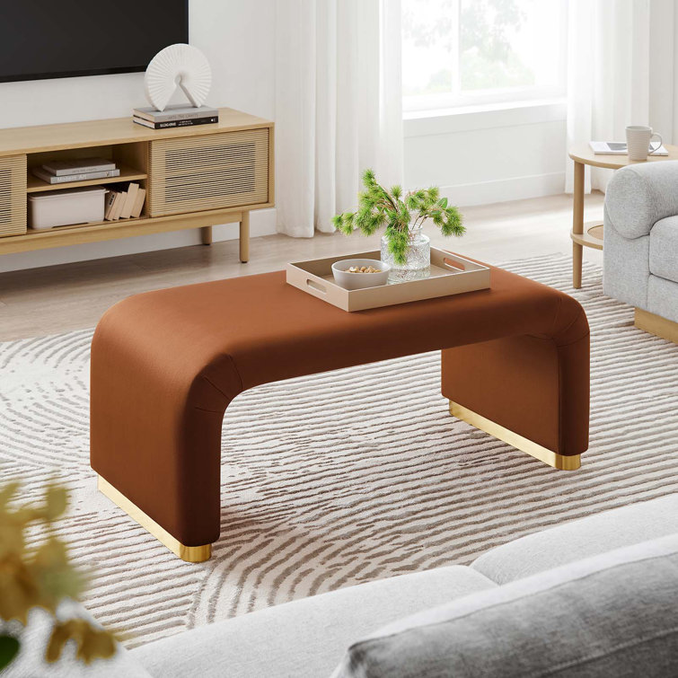 Rust Velvet Waterfall Ottoman with Brass Legs