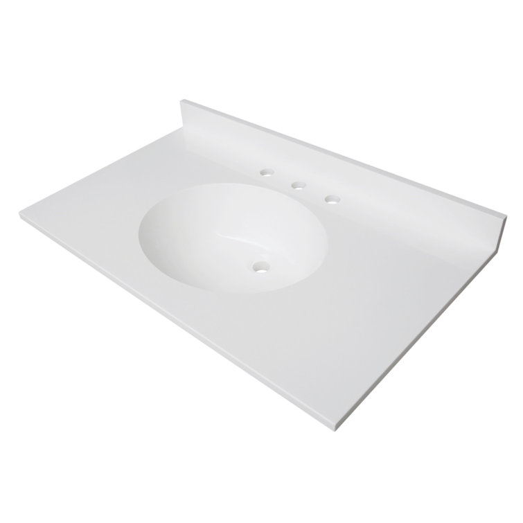 Glossy White Stone 37-Inch Vanity Top with Integrated Sink
