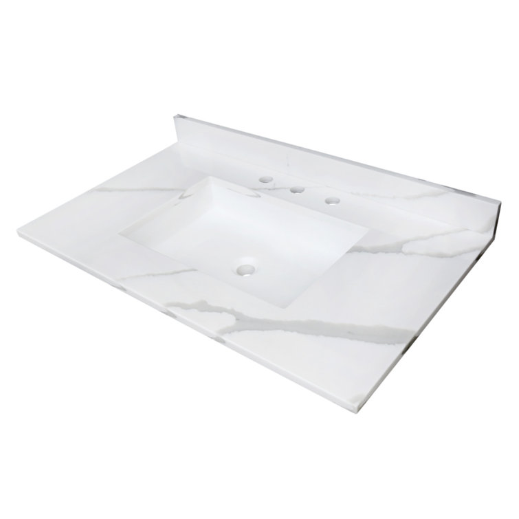 Calacatta Marble White Solid Surface Vanity Top with Integrated Sink
