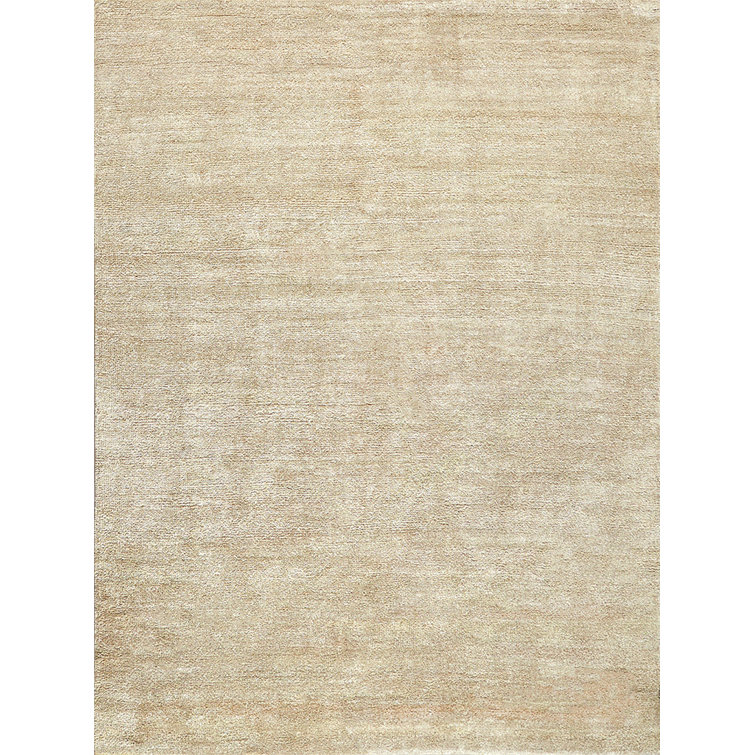 Luxurious Gold Hand-Knotted Wool and Viscose 10' x 14' Area Rug