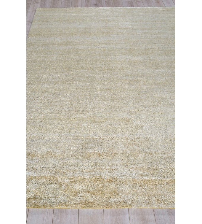 Luxurious Gold Hand-Knotted Wool and Viscose 10' x 14' Area Rug